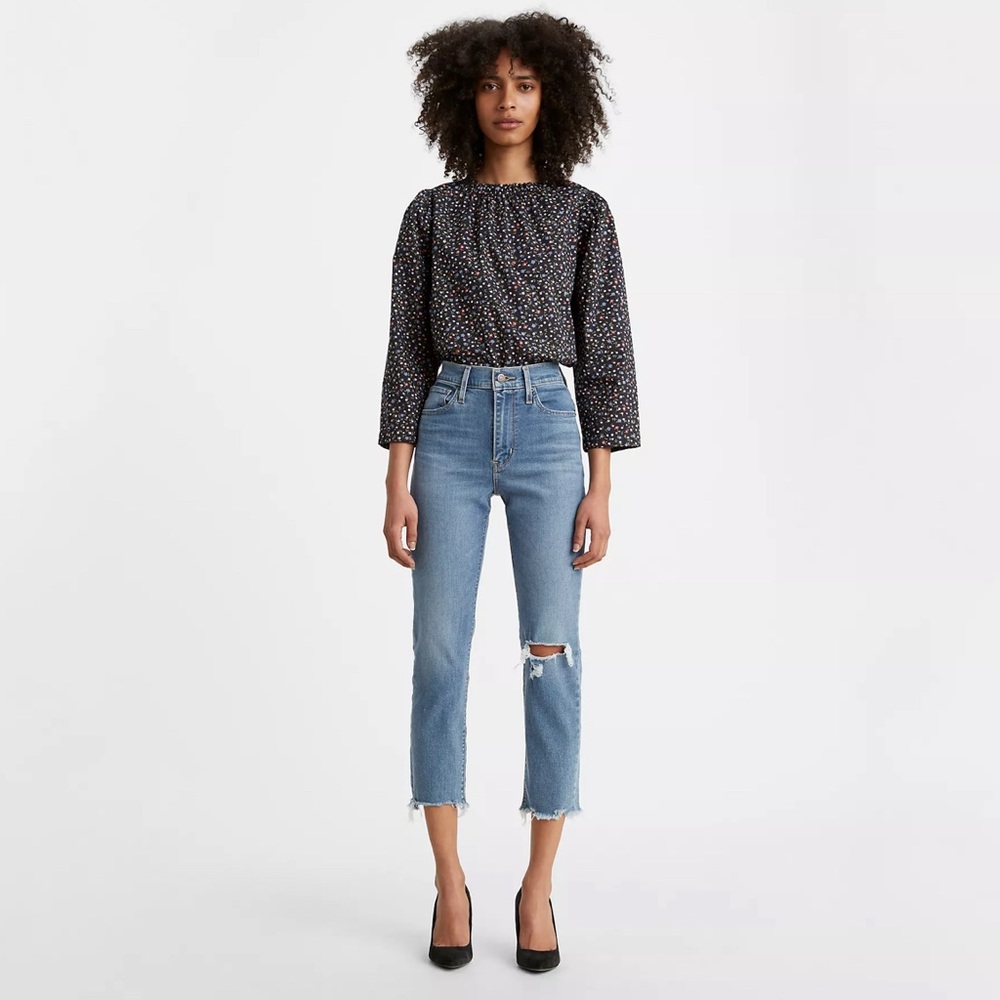 Levi’s Premium 724 High Rise Slim Straight Crop Raw Hem Jeans Size 26 Classic